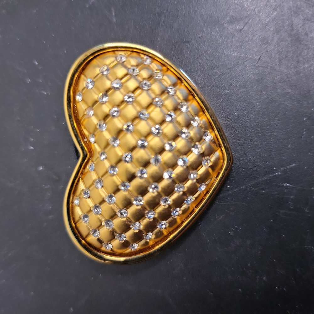 Vintage Signed Swarovski® Crystal Encrusted Gold Tone Heart Brooch
